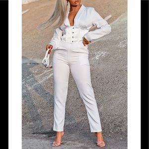 *NEW*Plus White Corset Waist Tailored Jumpsuit